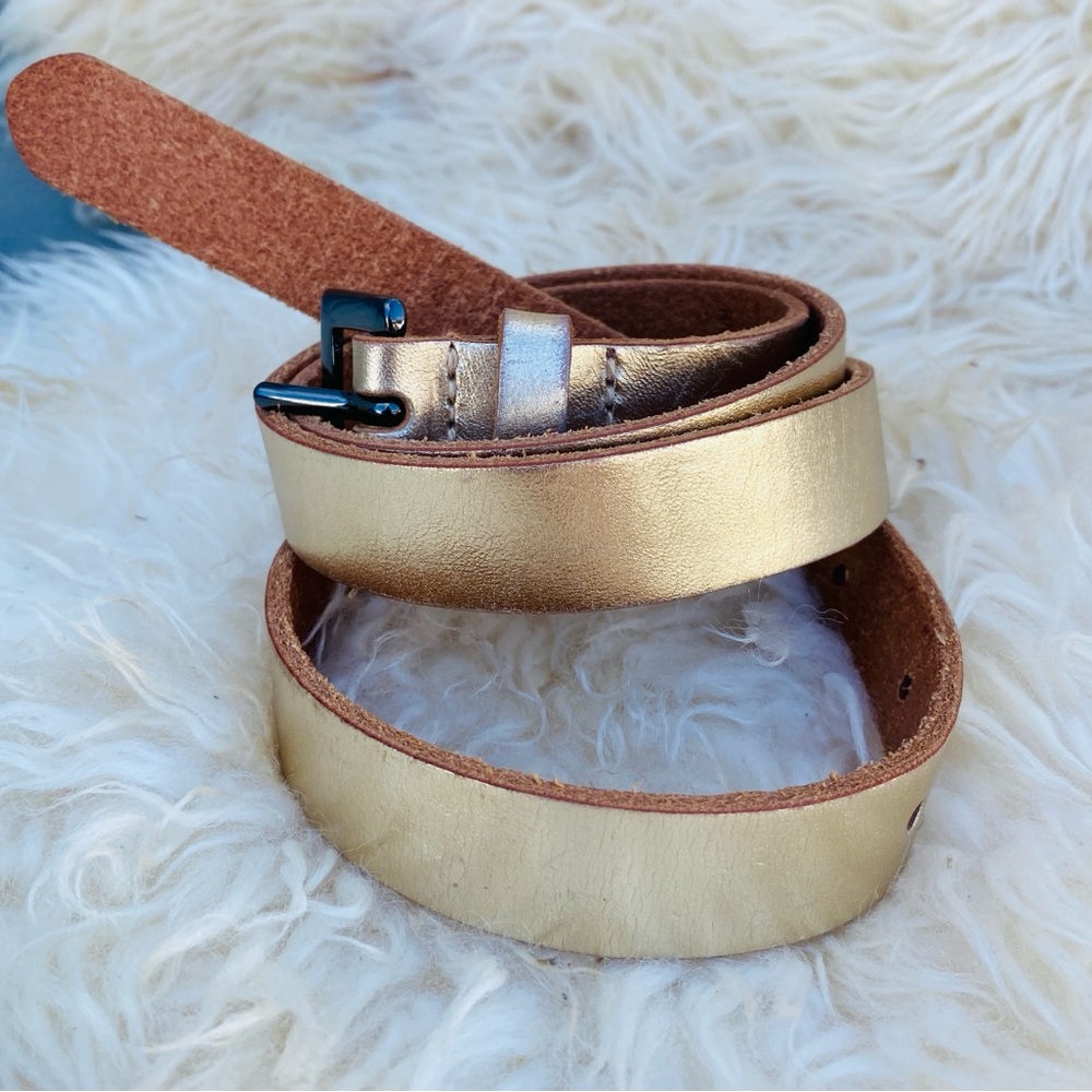 PRESTON YORK WOMENS gold leather belt L vintage